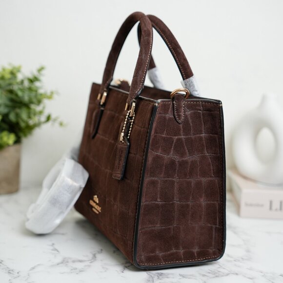 Coach CCC71 Maggie Small Tote Bag Crossbody Crocodile-embossed Suede in Maple - Picture 6 of 12